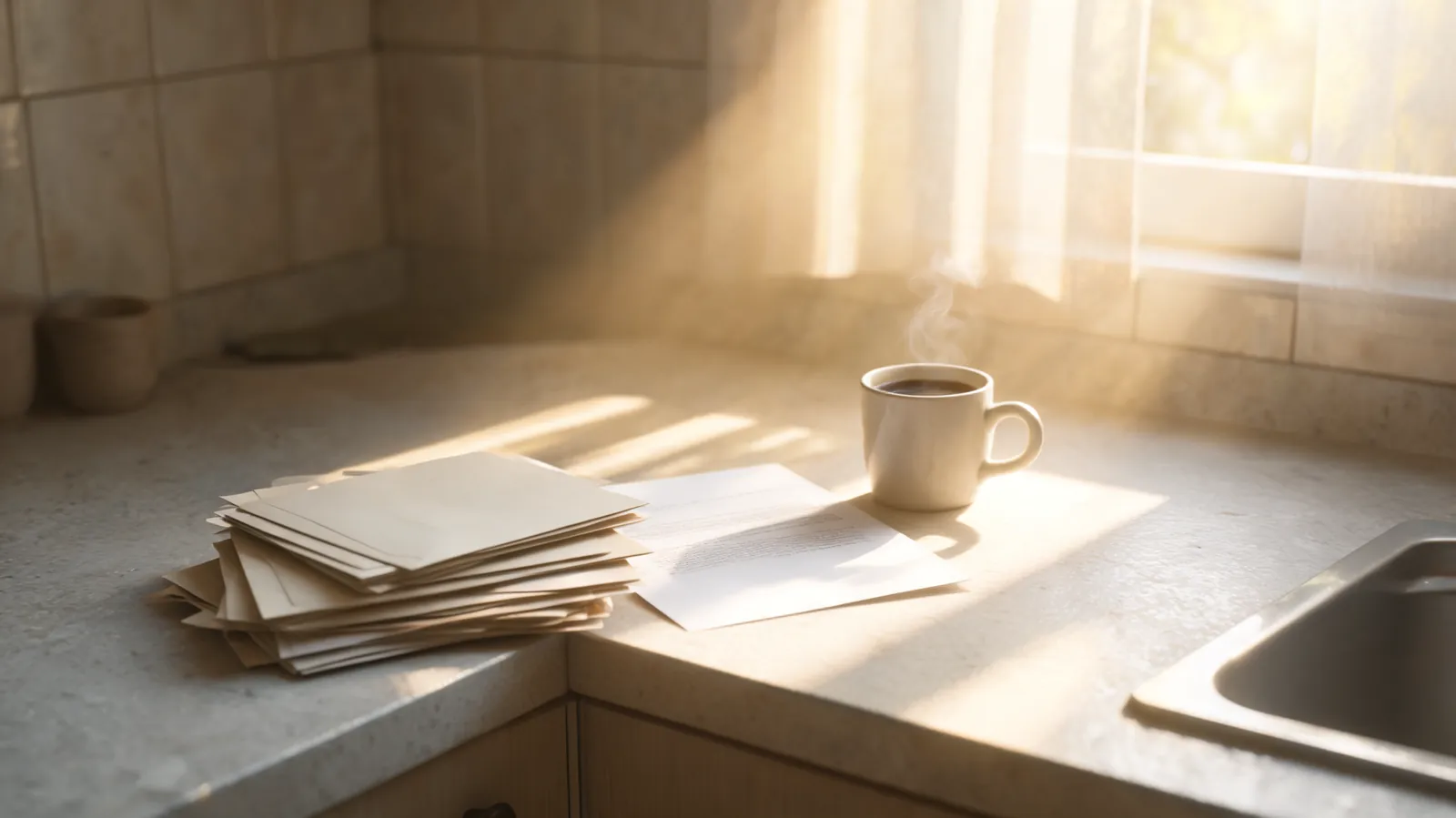 A rent increase letter on a kitchen counter