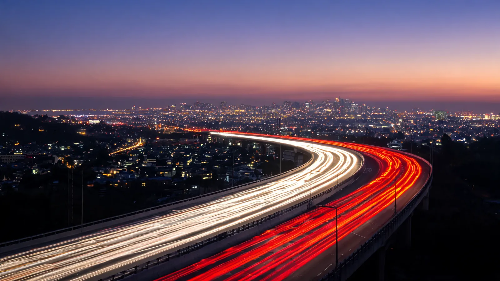 A Los Angeles freeway at dusk
