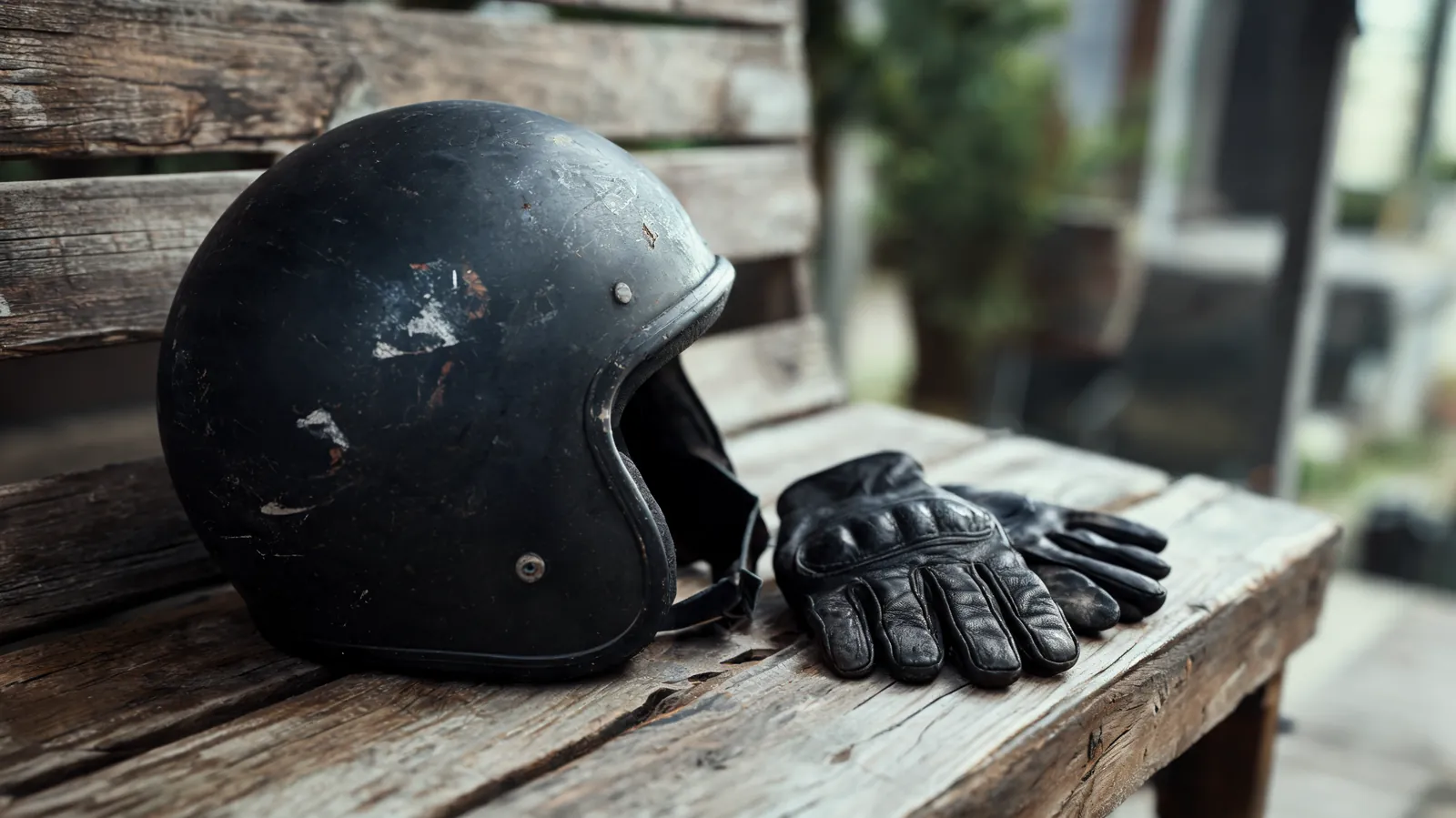 A motorcycle helmet and gloves kept as evidence