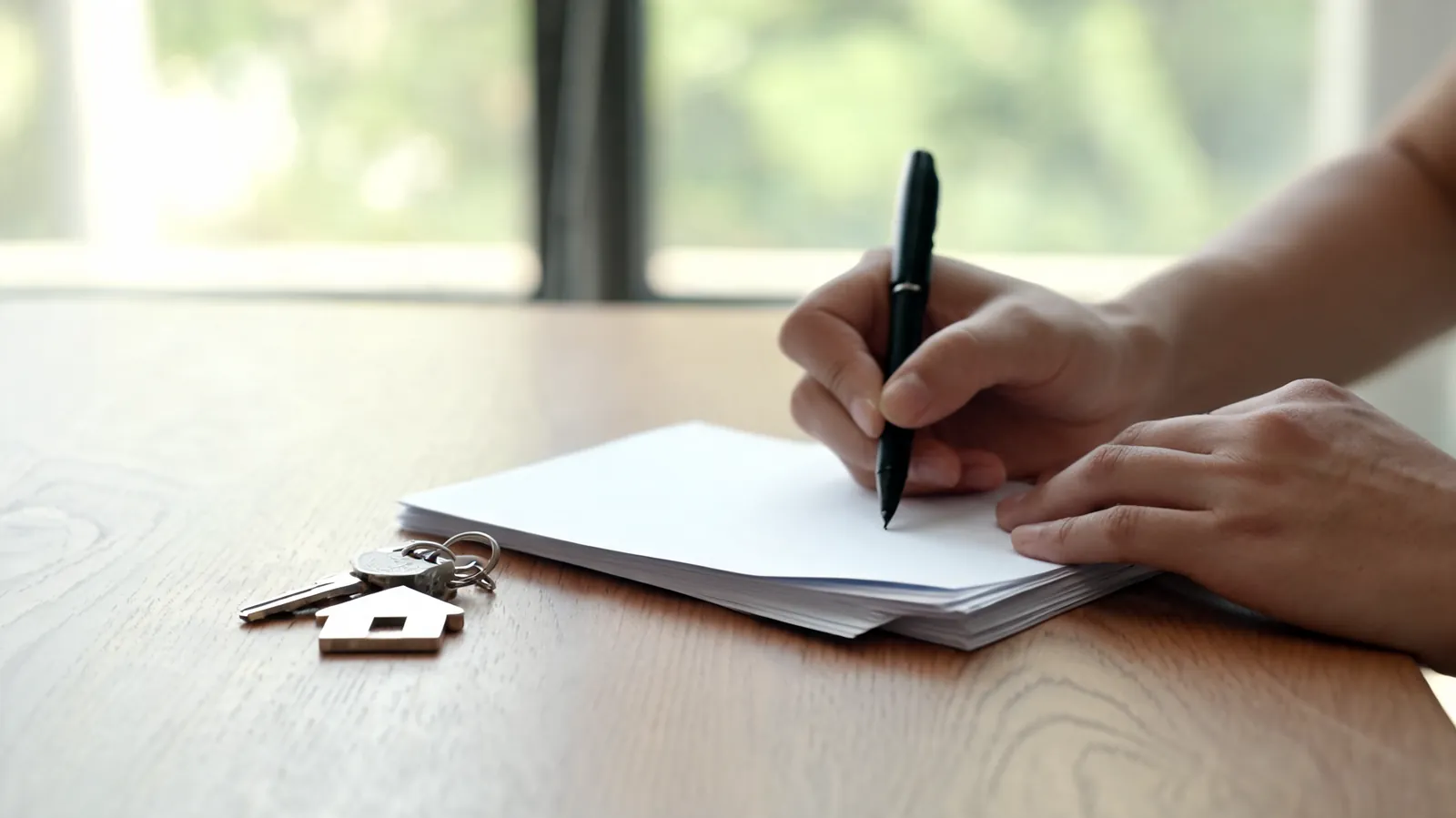 Signing a residential lease with keys on the desk