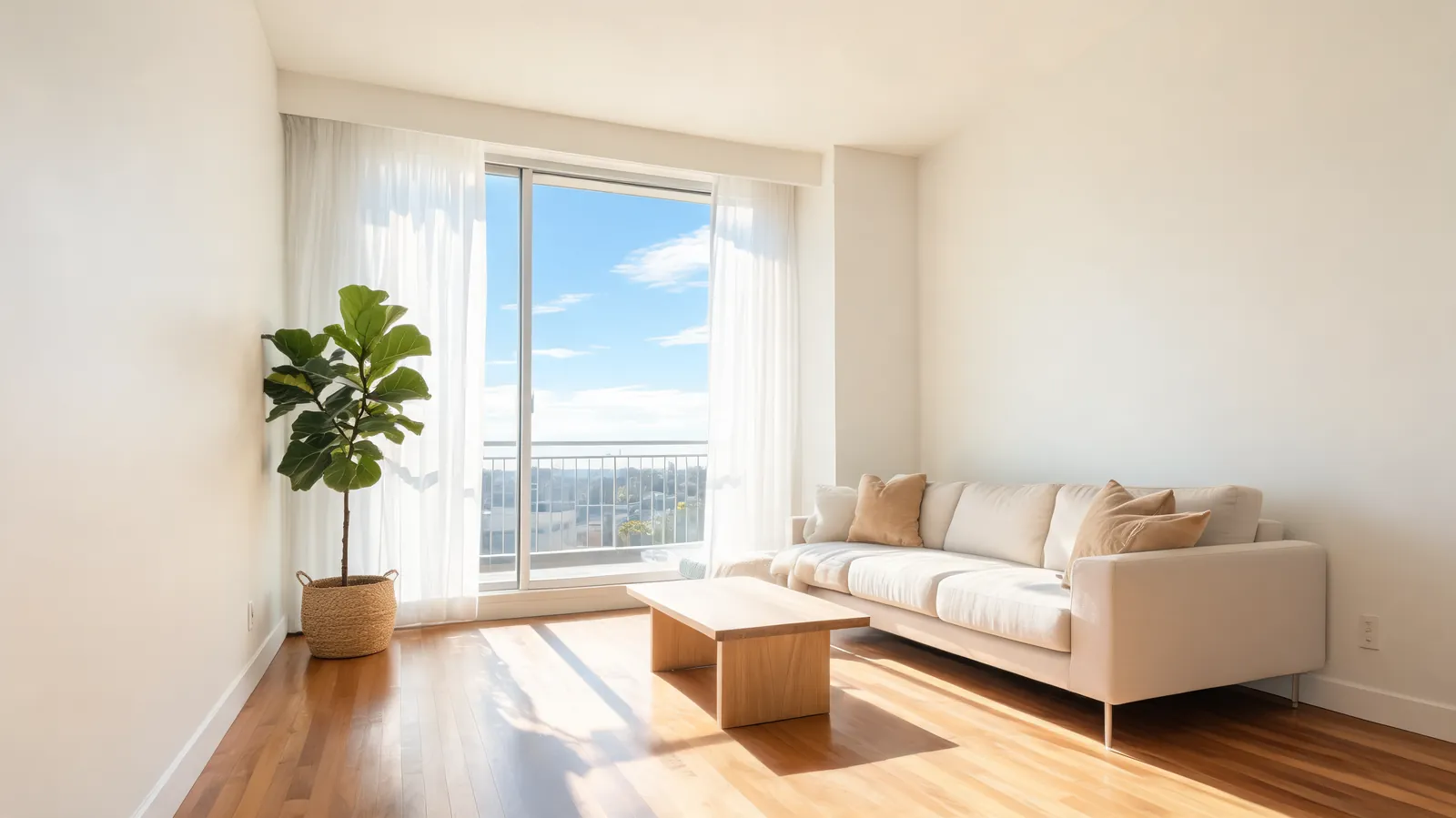 A clean, bright apartment living room in Los Angeles